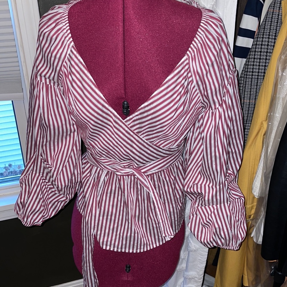 Express Striped off the shoulder peplum top